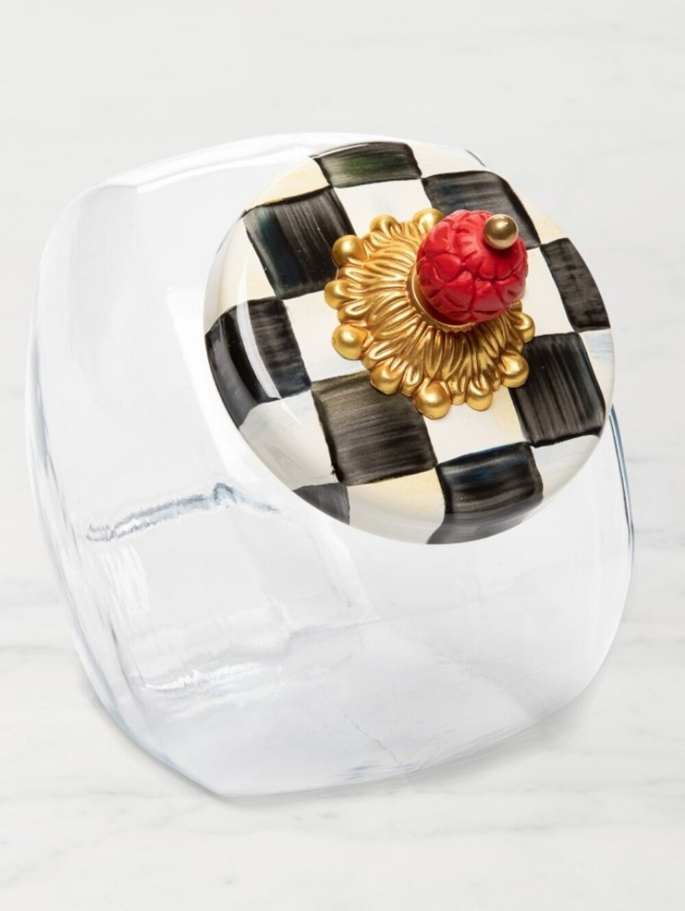 Mackenzie Childs Courtly Check Glass Cookie Sweets Jar